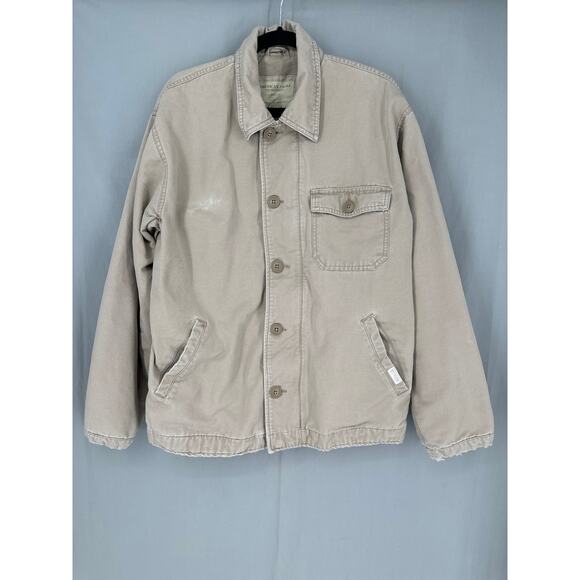 Y2K Vintage American Eagle Jacket Mens Large Beige Chore Barn Field Work Button - Picture 1 of 7